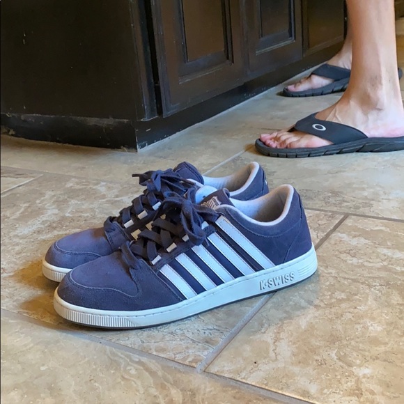 blue and white k swiss